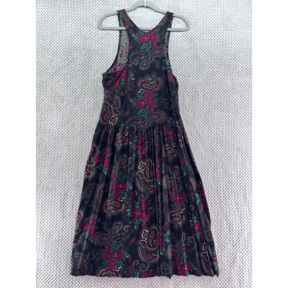 VTG Fabrizio Dress Womens S Black Paisley Rose Button Front Boho Pleated - Picture 5 of 11